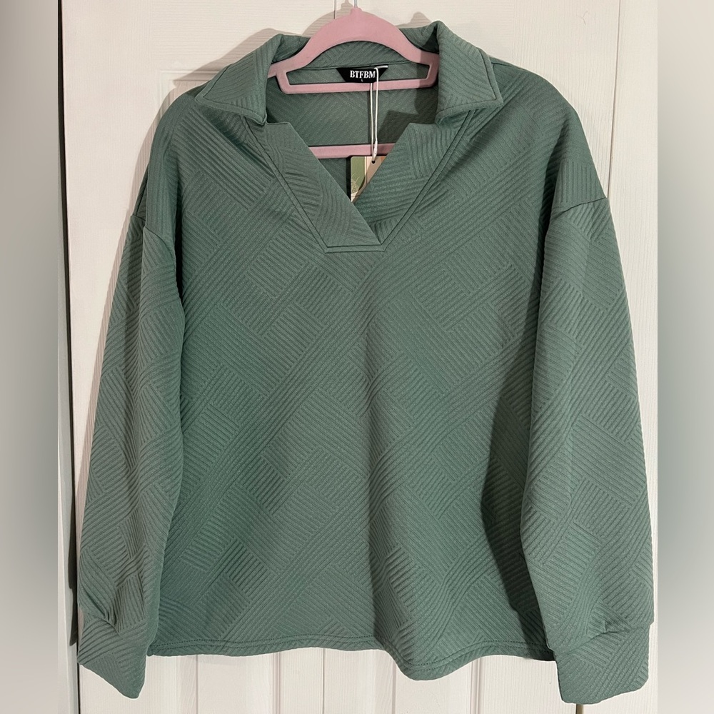 BTFBM Green Textured Long Sleeve Top